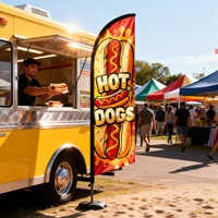 Drapeau plumeau Hot Dog imprimé recto-verso avec kit de mât, bannière en polyester avec mât inclus pour la promotion des entreprises et des magasins