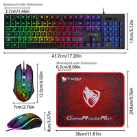 Clavier et souris filaires éclairés 3-en-1 TF31 pour PC Windows, joueurs, ordinateur de bureau, ordinateur portable, noir, haute qualité