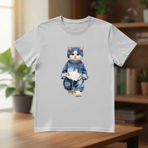 Unisex 210GSM 100% Cotton <b>T</b>-Shirt Casual Breathable Durable DTF Printed <b>Cat</b> Design Men's Tee Shirt - Product Image 3