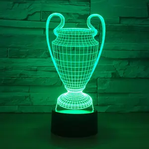Lâmpada 3d de troféus para futebol, 7 cores, mudança 3d, luz noturna, botão de toque, usb, luminária para quarto do sono