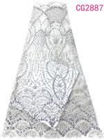 Tissu en dentelle de tulle brodé de fleurs, de perles et de sequins, maille européenne et américaine de luxe, vente en gros