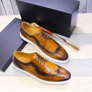 Chaussures pour hommes-Chaussures en cuir décontractées haut de gamme-Chaussures pour hommes faites à la main de style britannique classique-Couleur marron-À la mode - Product Image 1