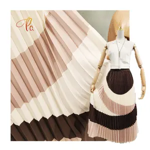 New Fashion Polyester Woven Color Block Stripe Printed Chiffon Pleated Fabric For High End Women Dress