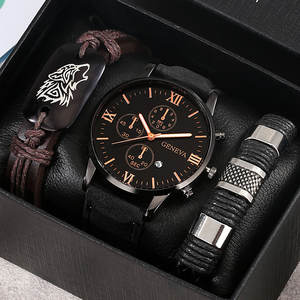 2023 Fashion Sport <strong>GENEVA</strong> Leather Bracelet <strong>Watch</strong> Men Quartz Business Wristwatch Calendar Clock Gift <strong>Watches</strong> and Bracelets <strong>Set</strong> - Product Image 6