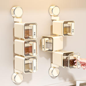 Cangkir hisap berputar plastik, pengatur penyimpanan bumbu dapur terpasang di dinding transparan, menghemat ruang tahan gores - Product Image 1