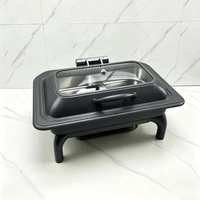 Chauffe-plat rectangulaire hydraulique commercial 9L en acier inoxydable noir de luxe pour mariage, hôtel, buffet, conservation de la chaleur des soupes