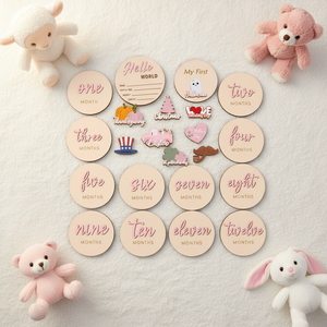 Pafu En gros Panneau d'annonce de naissance en bois haut de gamme pour cadeaux de baby shower et décoration de chambre d'enfant, Disque de jalons de développement 'Bonjour le monde' - Product Image 1