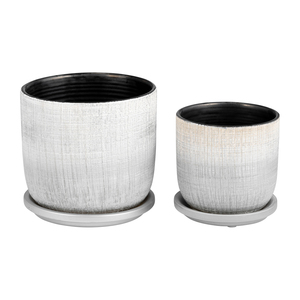 Vasi in ceramica testurizzata con sottovaso, fioriere moderne per l'arredamento di casa e giardino, eleganti per uso interno ed esterno - Product Image 2
