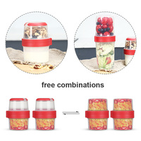 Contenant empilable à 2 niveaux pour Overnight Oats avec pot à sauce et cuillère, couvercle hermétique, sans BPA, réutilisable, pour préparation de repas