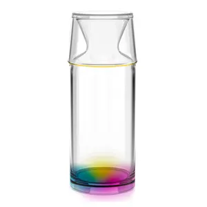 23.6oz clear Bedside Glass Water Carafe With Glass Tumbler Colored Water Pitcher for Nightstand Glass Water Carafe for Mouthwash