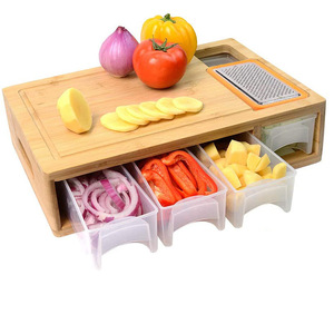 Bamboo Cutting Board With Drawers Storage Box Kitchen <b>Set</b> 15.8x10.2x3.9 In Multifunctional Chopping Block - Product Image 2