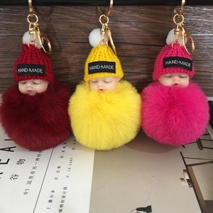 Porte-clés poupée bébé endormi en peluche avec pompon en fourrure de lapin, breloque de sac à main, cadeaux de Noël - Product Image 2