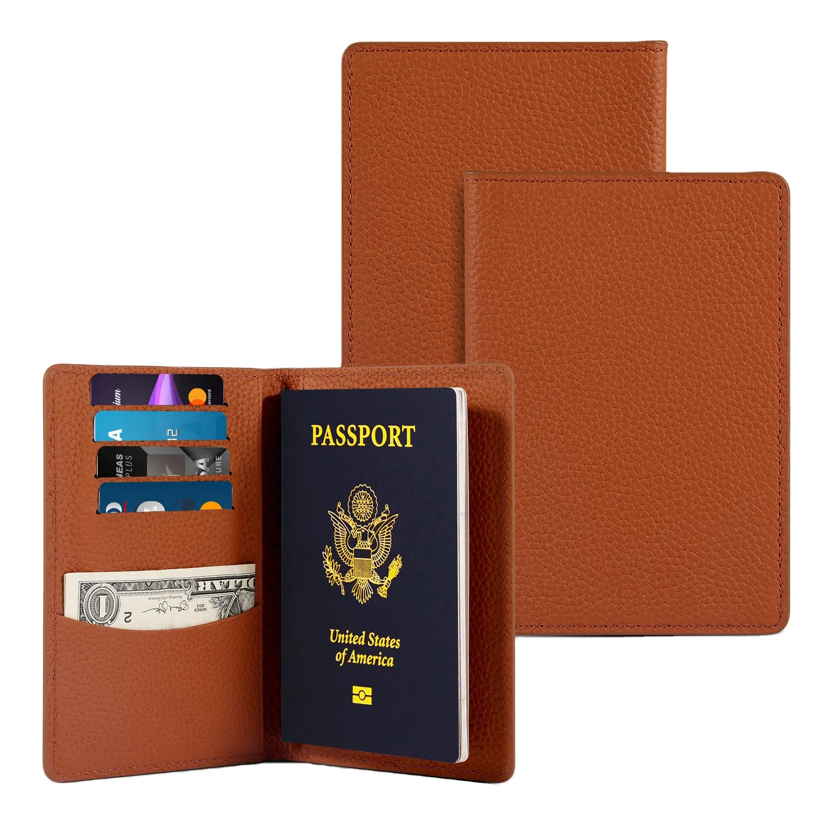 RFID 차단 가죽 여권 책 및 카드 홀더 2 중 지갑이있는 맞춤형 정품 가죽 여권 지갑 커버 홀더