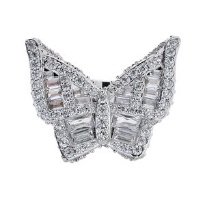925 Sterling <b>Silver</b> Butterfly <b>Ring</b> Gold Plated Classic Prong Setting <b>Adjustable</b> CZ Diamond Hip Hop Style Statement <b>Ring</b> Elegant - Product Image 1