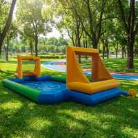 Structure gonflable aquatique robuste en PVC avec toboggan et terrain de football flottant - Fort aquatique de qualité commerciale