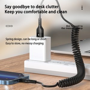 สาย5A 66W USB Type C ถึง Type C แบบสปริงดึงได้อย่างร<span class=keywords><strong>ว</strong></span>ดเร็<span class=keywords><strong>ว</strong></span>สายชาร์จสำหรับ Xiaomi redmi Samsung <span class=keywords><strong>OPPO</strong></span> Huawei HUAWEI USB C ข้อมูลรถยนต์ - Product Image 3