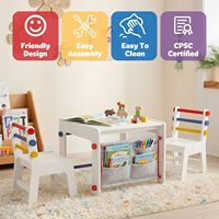 Ensemble table et chaises pour enfants 4-en-1 avec rangement, table d'activités en bois pour travaux manuels, arts, dessin, lecture, mobilier pour tout-petits, salle de jeux