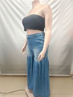 A0512-jeans Femme 2026 Jean taille haute à volants, coupe large, en denim, décontracté