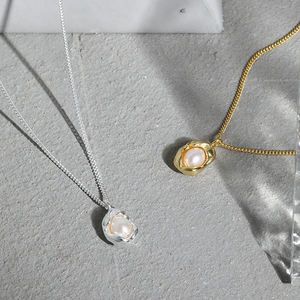 Vente en gros de chaîne de clavicule en argent sterling 925 de haute qualité pendentif en perles de coquillage collier de perles de <span class=keywords><strong>culture</strong></span> en forme d'arachide - Product Image 3