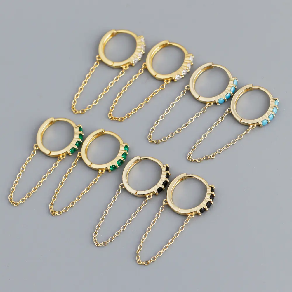 Link Earrings Best Selling Women Jewelry Chain Earring Fashion Silver Hoop Earrings with Chains Wholesale Bulk Sterling Silver