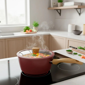 Modern <b>Ceramic</b> Marble Coated Pot <b>Pan</b> Glass Lids Bakelite Handles Non-Stick Aluminum Cookware Set Induction Compatible Dishwasher - Product Image 5