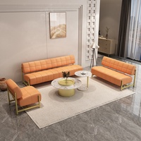 Ensemble de canapés de réception en cuir PU en forme de L, style moderne et luxueux, avec chaise combinée, pour hôtel et usage professionnel