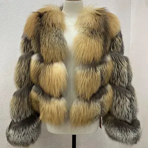 批发新款金岛狐狸毛冬季保暖女式外套，狐狸毛女式外套，短v领
