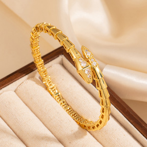 Bracelet à ressort en os de serpent pour femmes, or 18 carats et argent, incrustation de zircon, bijoux cadeau - Product Image 3