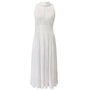 Nouveau blanc élégant Design <span class=keywords><strong>longue</strong></span> robe français Vintage <span class=keywords><strong>mi</strong></span>-col roulé robe sans manches - Product Image 1