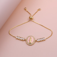 Bracelet ajustable en plaqué or 18 carats avec coquillage et zircon cubique, motif Vierge Marie, bijou religieux tendance