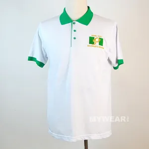 Custom white polo t shirt with green collar cotton polyester embroidered or print logo design uniform promotional polo shirt