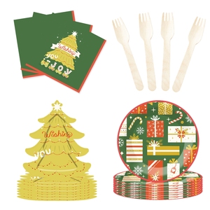 Ensemble de vaisselle sur le thème de Noël DAMAI comprenant des assiettes en papier en forme de sapin de Noël, des gobelets en papier et des serviettes pour la fête de Noël - Product Image 4