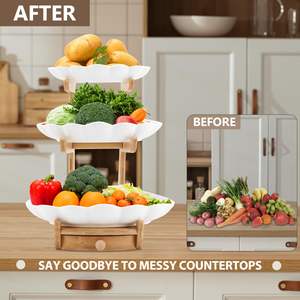 Frutero de Bambú de 3 Niveles para Encimera de Cocina con Cajón, Soporte para Tazones, Platos de Servir Premium para Postres y Aperitivos - Product Image 4