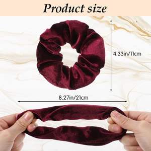 Coleteros de terciopelo con cremallera de color liso, accesorios para el cabello con bolsillo con cremallera, para moños y coletas - Product Image 2