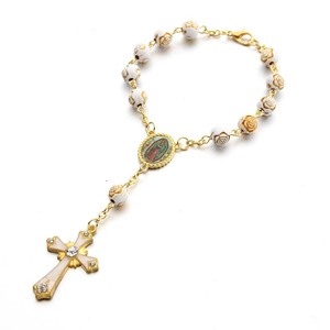 Catholic Rosary <b>Bracelet</b> Gold Silver Lace Glass Imitation Pearl Cross <b>Beaded</b> <b>Charm</b> <b>Bracelets</b> for Women - Product Image 1