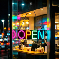 Enseigne néon LED personnalisée « OPEN » avec lettres colorées séparées, éclairage néon et chaîne de suspension pour décoration murale de devanture de magasin ou enseigne commerciale