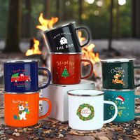 Vente en gros de tasse de camping de voyage vintage de 12oz, cadeaux d'extérieur en émail métallique de sublimation imprimés avec logo personnalisé et capacité de 350ml