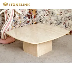 Unique Beige Marble Tabletop Designer New Square Shape Pure Romano Travertine Coffee Table