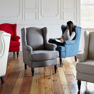 Home Furniture Living Room <strong>Wing</strong>-Shape <strong>Back</strong> French Style Linen Fabric Antique Design <strong>Arm</strong> Accent <strong>Chair</strong> - Product Image 5