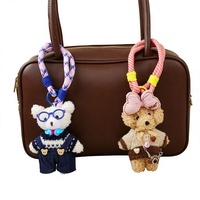 Pendentif en peluche ours style coréen avec corde colorée, breloque de sac mini-poupée faite à la main, support de téléphone, accessoire mignon personnalisable
