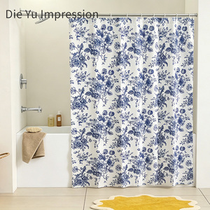 Rideau <span class=keywords><strong>de</strong></span> douche en polyester imperméable à motif floral <span class=keywords><strong>chinoiserie</strong></span> bleu et blanc style ferme <span class=keywords><strong>Toile</strong></span> <span class=keywords><strong>de</strong></span> <span class=keywords><strong>Jouy</strong></span> vintage français, tissage gaufré losanges, 12 - Product Image 4