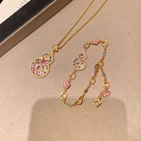 Nouvel ensemble collier et bracelet en émail avec pendentif gourde chinoise, motif nuage porte-bonheur, style national, luxe léger