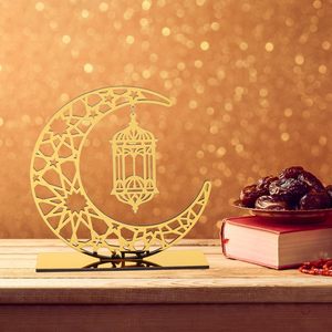 ป้ายอะคริลิคสีทองดวงจันทร์2ชิ้นสำหรับตกแต่งงานปาร์ตี้มุสลิมเครื่องประดับดาวกลวงสำหรับร้านอาหารอิสลาม - Product Image 5