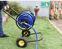 Chariot à tuyau d'arrosage à 4 roues en acier et en laiton robuste avec poignée télescopique pour l'irrigation des pelouses