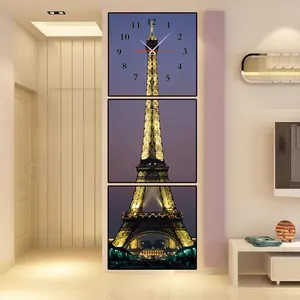 Hotel Porch Decoration Love Eiffel Tower Crystal Porcelain Painting Custom Wall Frame Picture Art Wall Clock