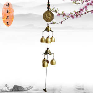 Campanas de viento de 2 pisos al por mayor, con diseños de Doble Pez, <span class=keywords><strong>Ocho</strong></span> <span class=keywords><strong>Trigramas</strong></span>, Qil, Pavo Real y Colgantes Kangxi, estilo japonés, en stock - Product Image 5