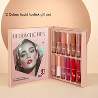 Ensemble de rouge à lèvres liquide mat de 12 pièces de différentes couleurs, Kit multicolore, boîte cadeau antiadhésive, ensemble cadeau pour filles, brillant à lèvres durable