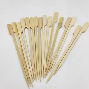 Wholesale Natural Bamboo Sticks With Customized Logo Barbeque Flat Skewer For Party