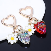 Porte-clés fantaisie mignon avec pendentif fleur, fraise, cadenas d'amour pour sac et voiture
