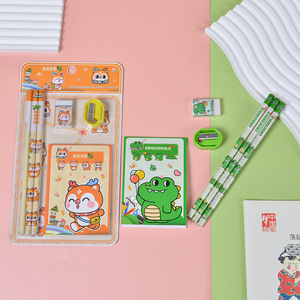 Lot <span class=keywords><strong>de</strong></span> papeterie en gros pour enfants, motif animaux <span class=keywords><strong>de</strong></span> dessin animé, ensemble cadeau <span class=keywords><strong>de</strong></span> 6 pièces comprenant un crayon et une gomme pour les écoliers - Product Image 4